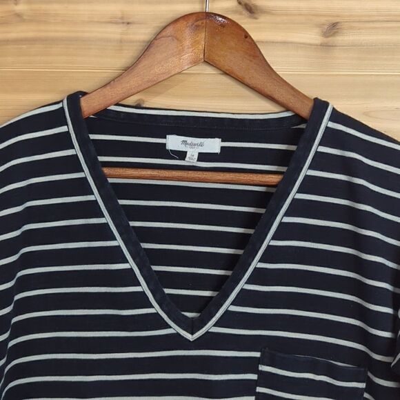 Madewell Womens Top Medium Black Striped Boxy Top Side Zippers - Picture 2 of 9